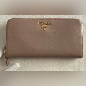 Prada Authentic Vintage Tan-Pinky Long Zippy Wallet